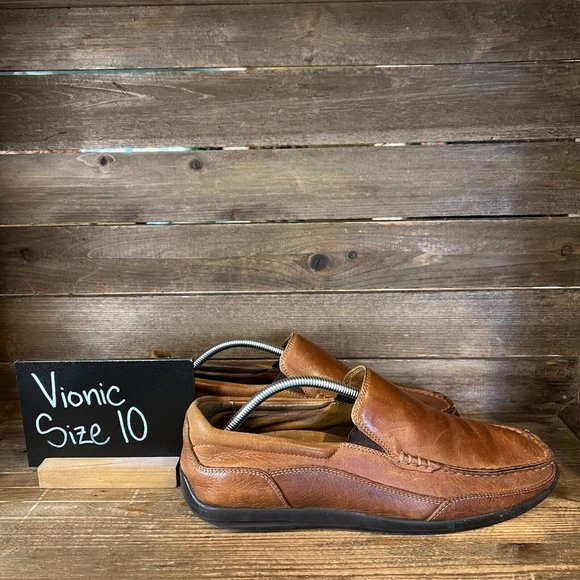 Mens Vionic‎ Aster Preston Brown Leather Slip On Moc Loafers Shoes Size 10 D GUC